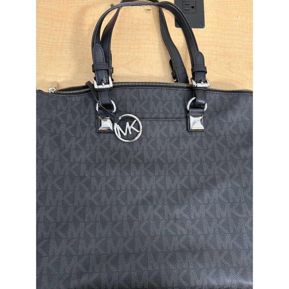 Michael Kors Bedford Large NS Tote Black Monogram Signature Studded Shoulder Bag